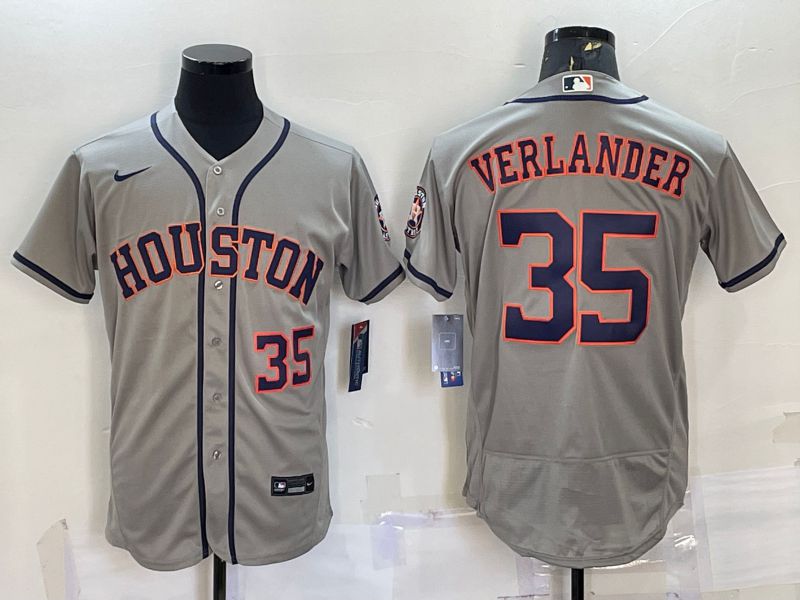 Men Houston Astros #35 Verlander Grey Elite Nike 2022 MLB Jerseys